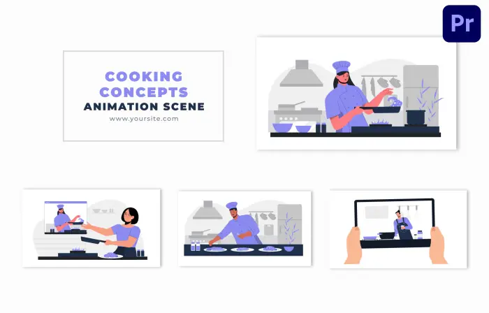 Food Cooking Chef Flat Style Character Animation Scene